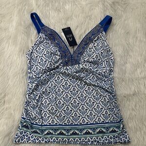 Cabana life blue embroidered tankini top size medium new with tag
